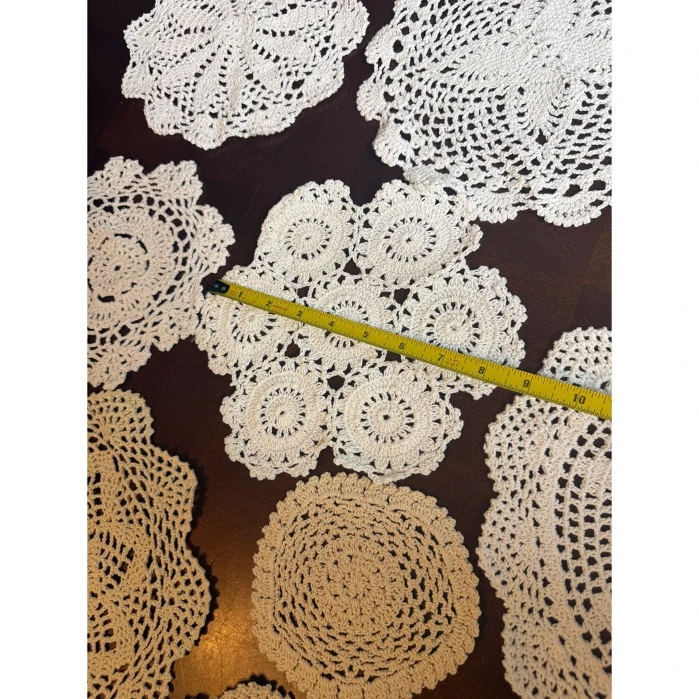 Vintage Hand Crochet Doily Lot  White Cream Lace Floral Cottagecore Boho